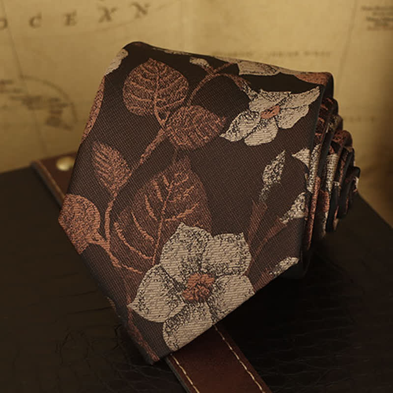 Men's Autumn Brown Leaves Floral Bow Tie Necktie - Image 3