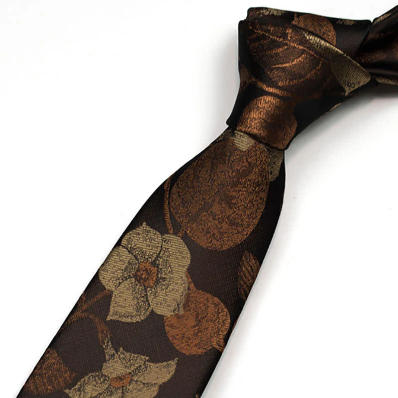 Men's Autumn Brown Leaves Floral Bow Tie Necktie - Image 4