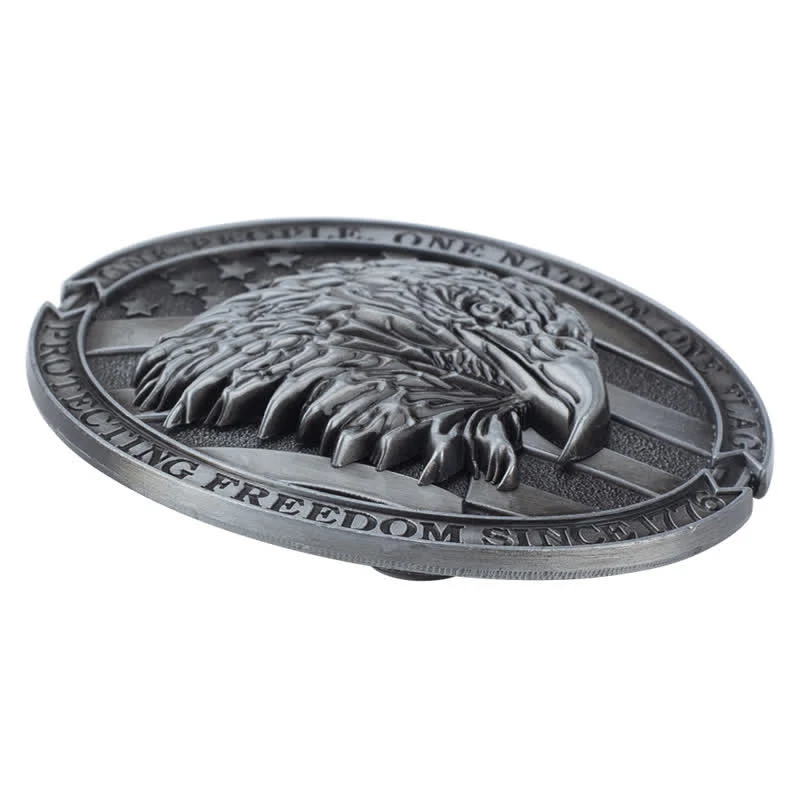Men's Bald Eagle Head American Flag Buckle Leather Belt - Image 4