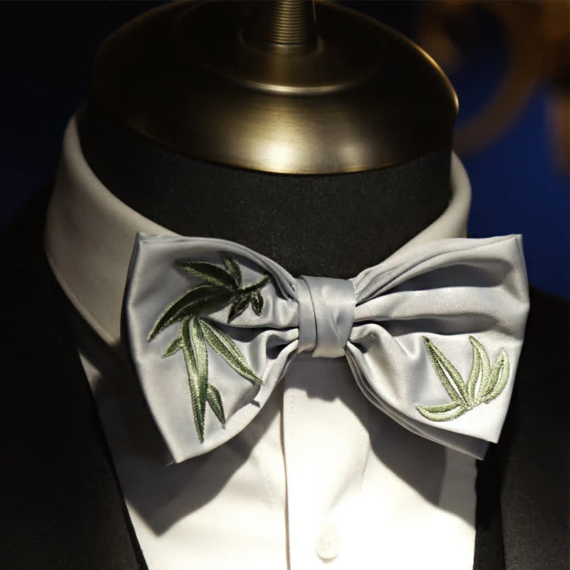 Men's Bamboo Embroidered Botanical Pattern Bow Tie - Image 3