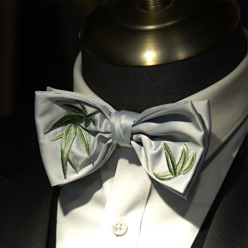 Men's Bamboo Embroidered Botanical Pattern Bow Tie - Image 4