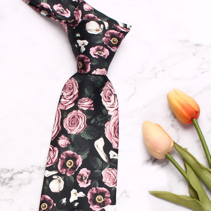 Men's Beautiful Pink Rose Fashion Print Necktie - Image 2