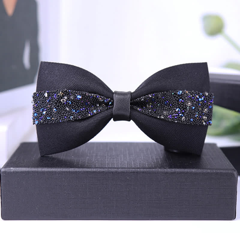 Men's Black Base Sparkling Stones Rhinestone Bow Tie - Image 13