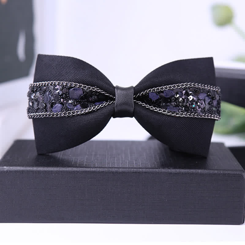Men's Black Base Sparkling Stones Rhinestone Bow Tie - Image 18