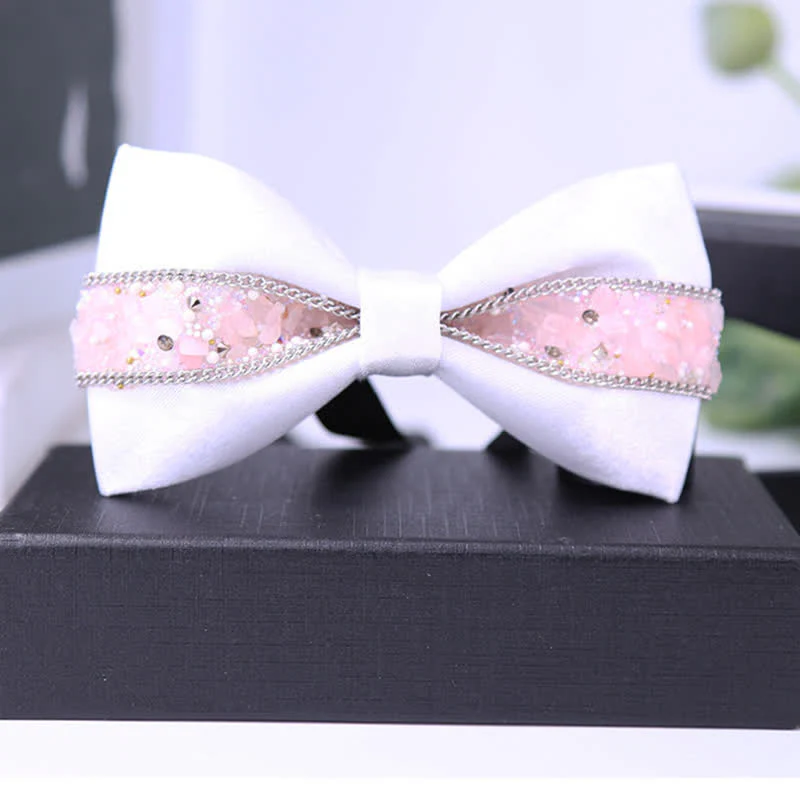 Men's Black Base Sparkling Stones Rhinestone Bow Tie - Image 21