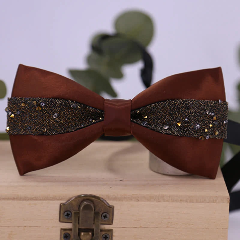 Men's Black Base Sparkling Stones Rhinestone Bow Tie - Image 29