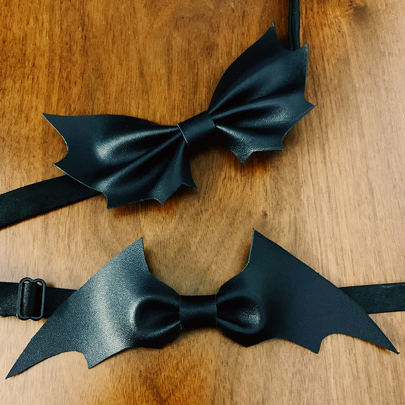 Men's Black Angel Wings Faux Leather Bow Tie - Image 4
