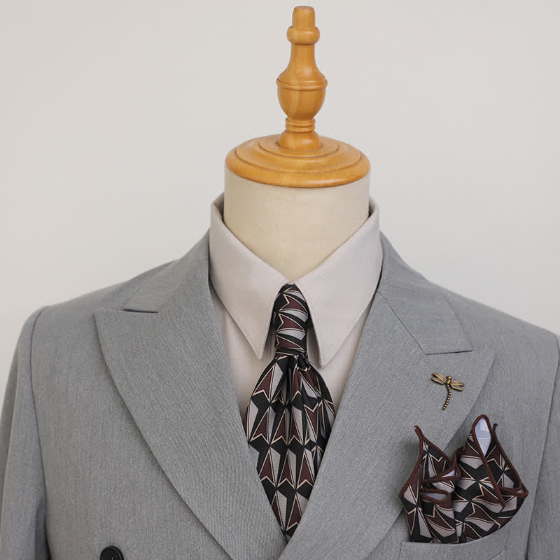 Men's Black & Brown Geometric Motifs Design Necktie - Image 2