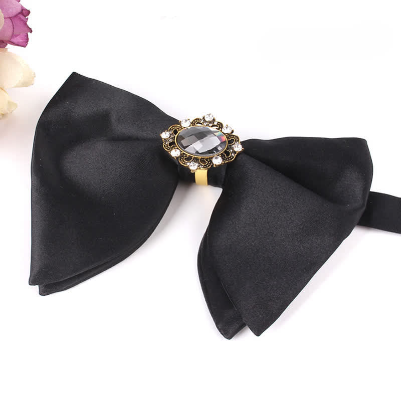 Men's Black Butterfly Rhinestone Oversized Pointed Bow Tie - Image 16