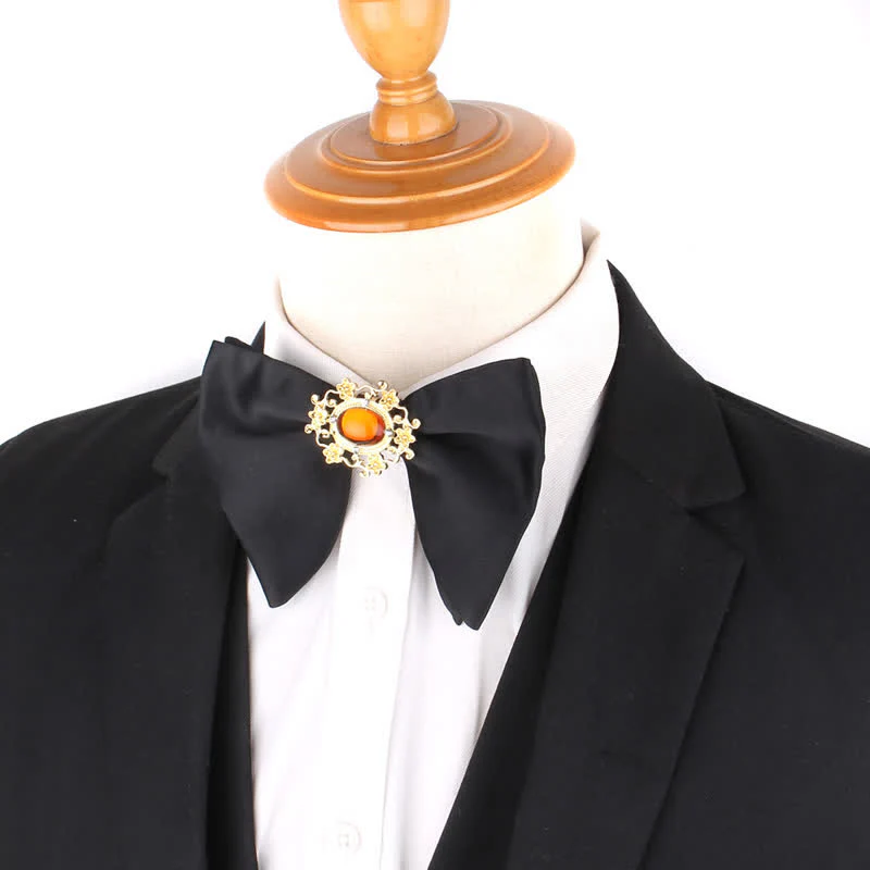 Men's Black Butterfly Rhinestone Oversized Pointed Bow Tie - Image 3