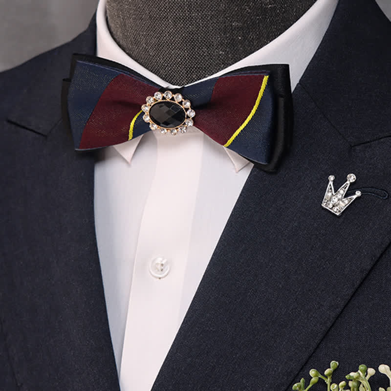 Men's Black Crystal Narrow Double Layers Bow Tie - Image 4