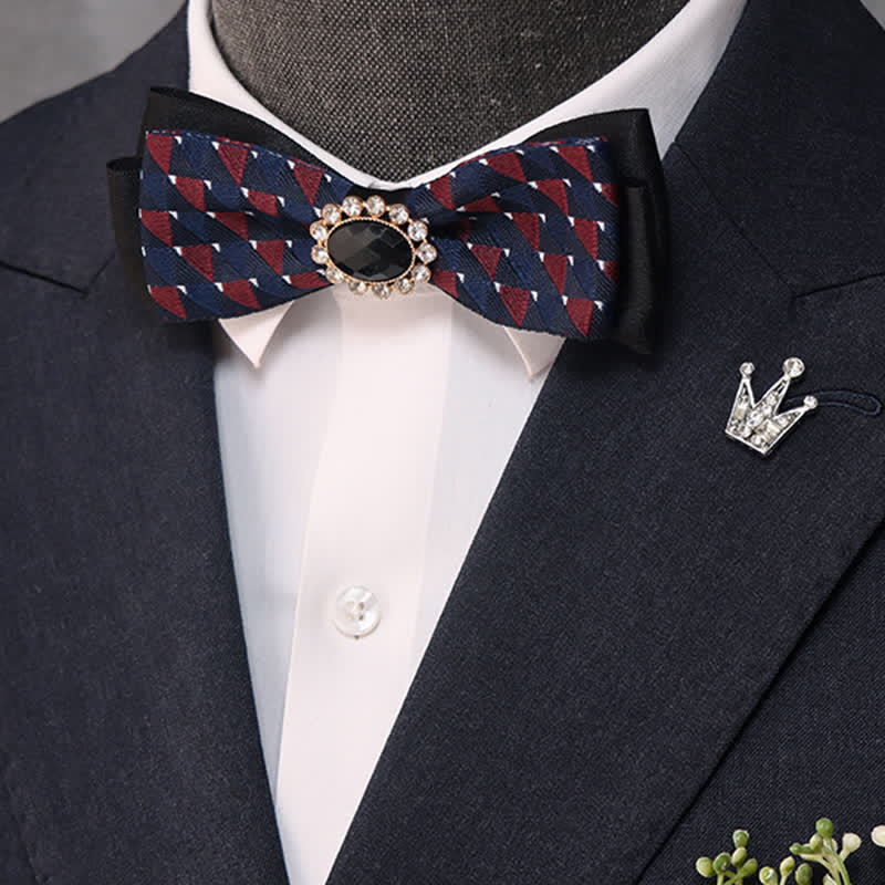 Men's Black Crystal Narrow Double Layers Bow Tie - Image 7