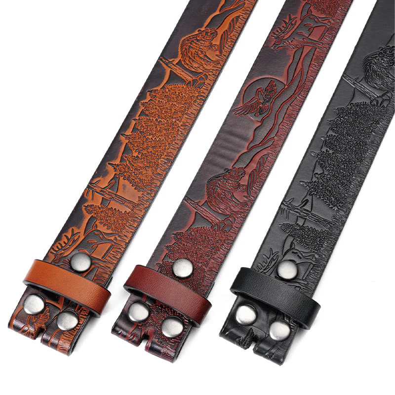 Men's Black Elk Pattern DIY Leather Belt - Image 2