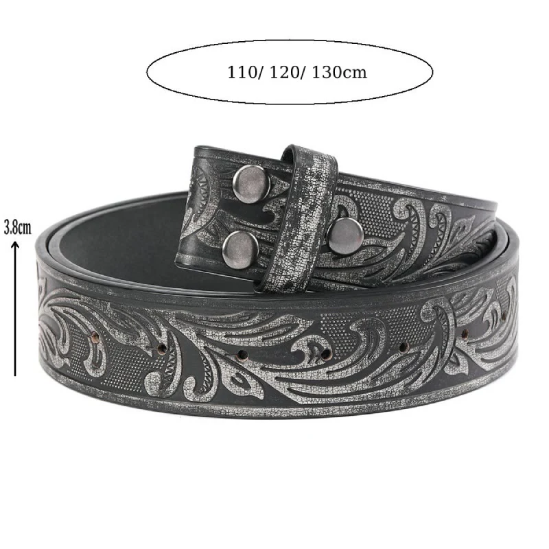Men's Black Floral Pattern DIY Leather Belt - Image 3