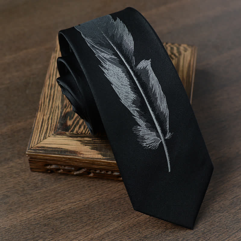 Men's Black & Gray Angel Feather Pattern Necktie - Image 2