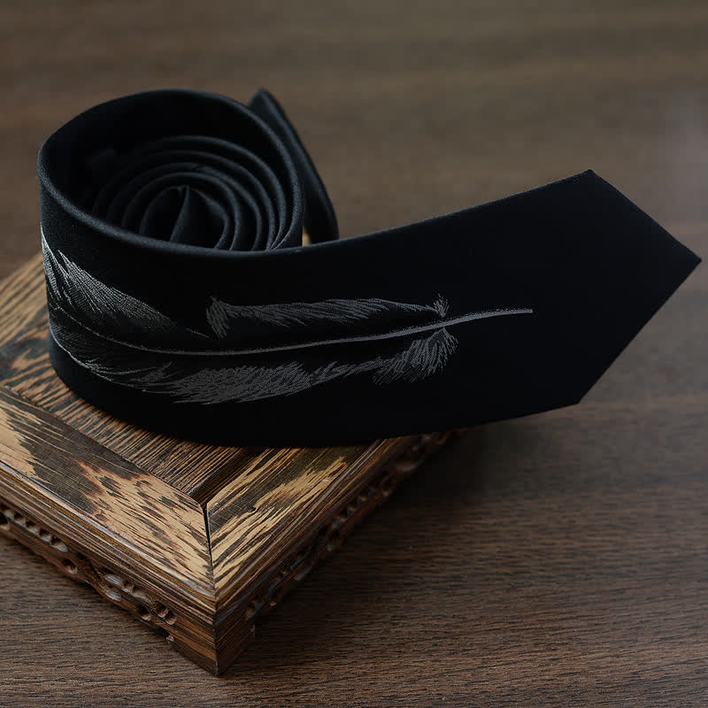 Men's Black & Gray Angel Feather Pattern Necktie - Image 3