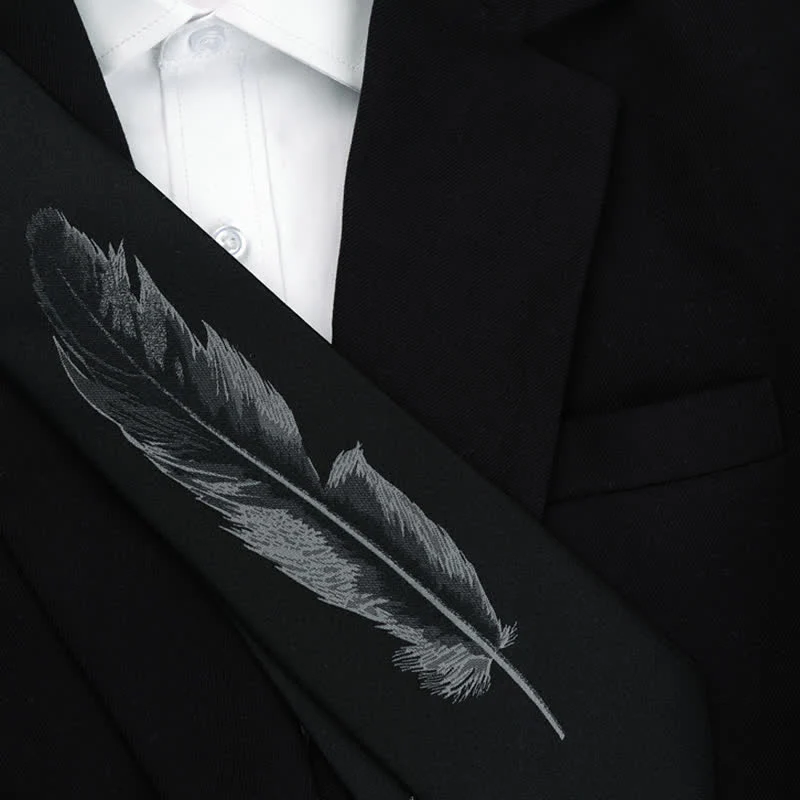 Men's Black & Gray Angel Feather Pattern Necktie - Image 4