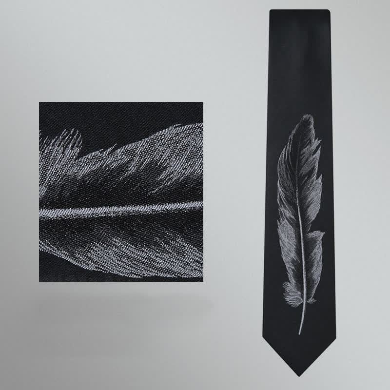 Men's Black & Gray Angel Feather Pattern Necktie - Image 5