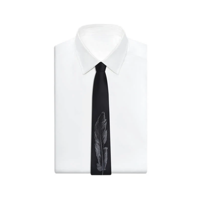 Men's Black & Gray Angel Feather Pattern Necktie - Image 6