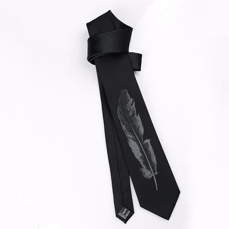 Men's Black & Gray Angel Feather Pattern Necktie - Image 7