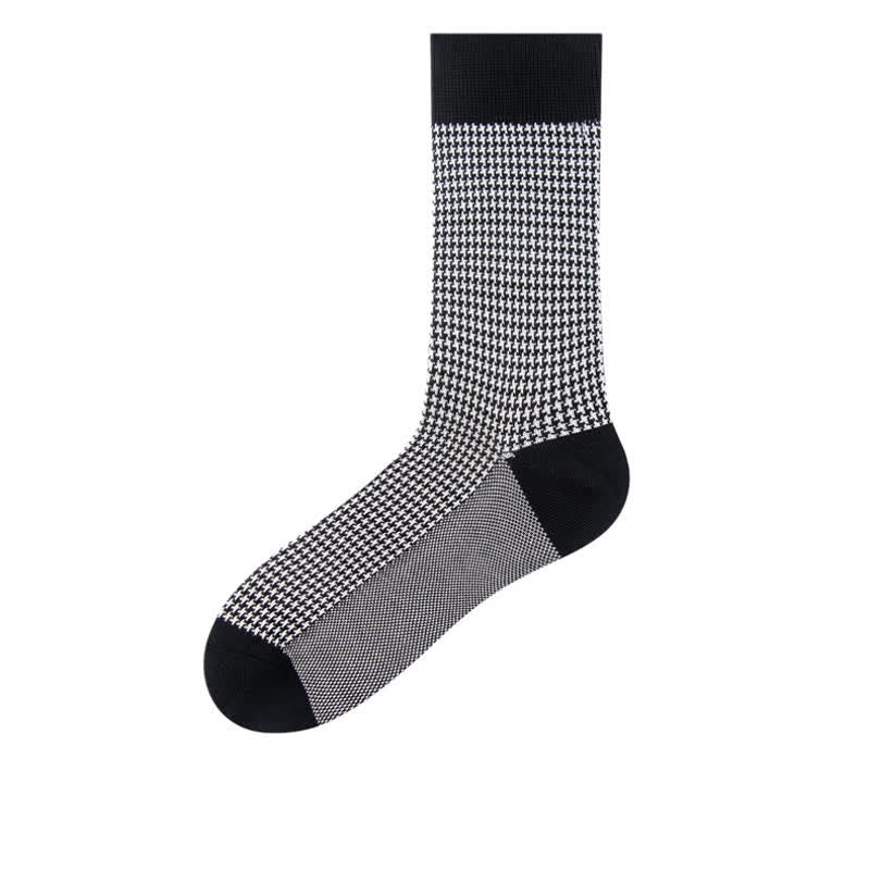 Men's Black Leisure Lattice Striped Crew Socks - Image 13