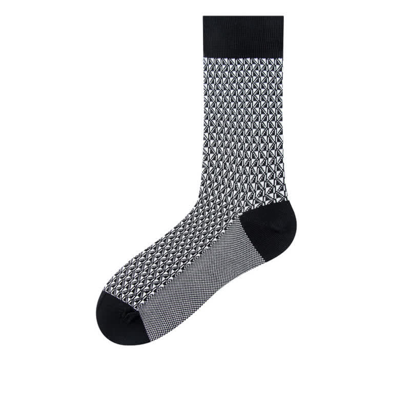 Men's Black Leisure Lattice Striped Crew Socks - Image 3