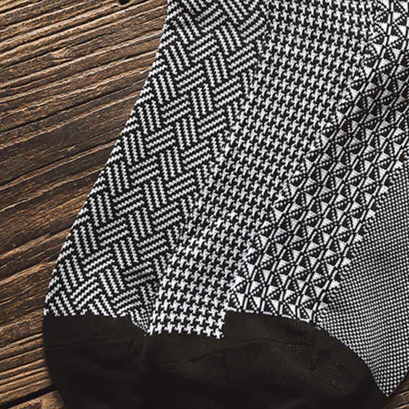 Men's Black Leisure Lattice Striped Crew Socks - Image 6