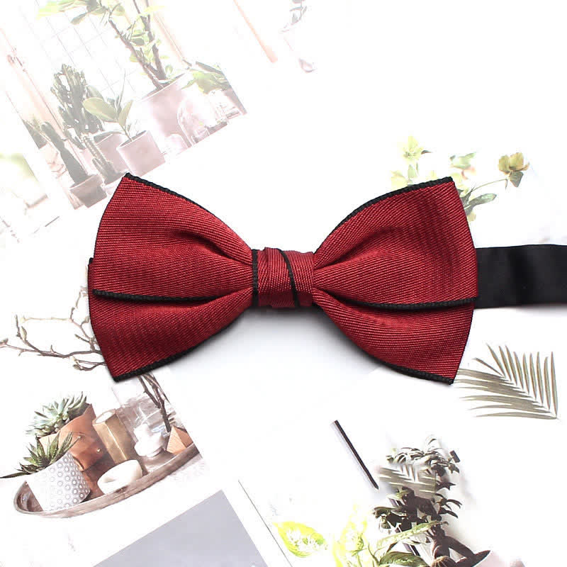 Men's Double Solid Color Line Edge Bow Tie - Image 11