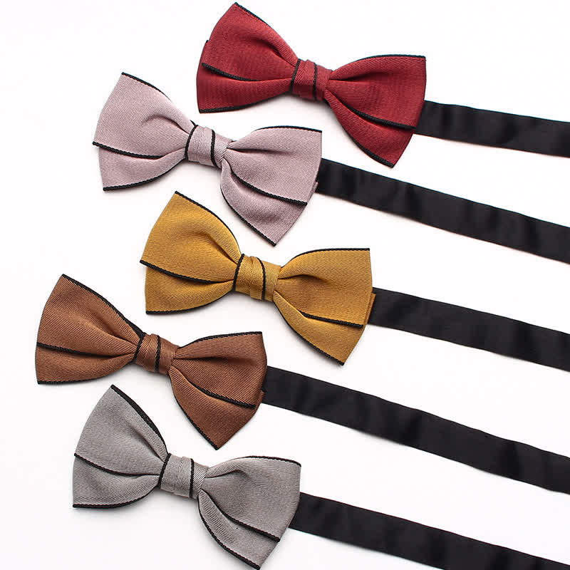Men's Double Solid Color Line Edge Bow Tie - Image 5