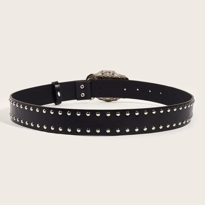 Men's Black Longhorn Bull Rivet Leather Belt - Image 3