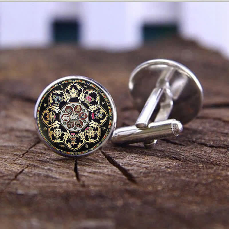 Men's Black Mandala Flower Glass Dome Cufflinks - Image 2