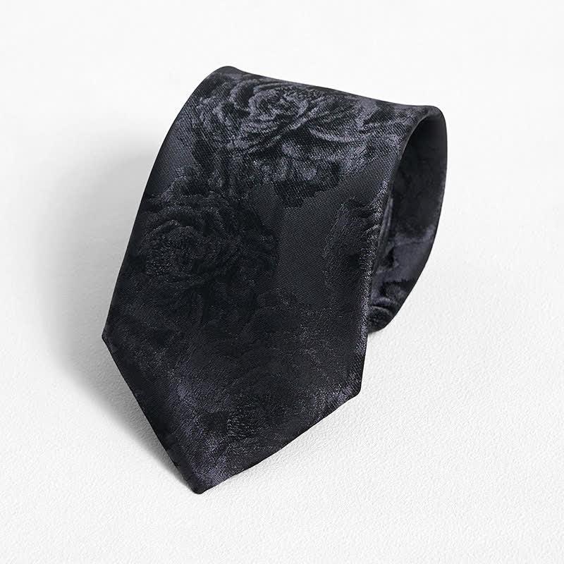 Men's Black Peony Classic Flower Business Necktie Pocket Square - Image 3