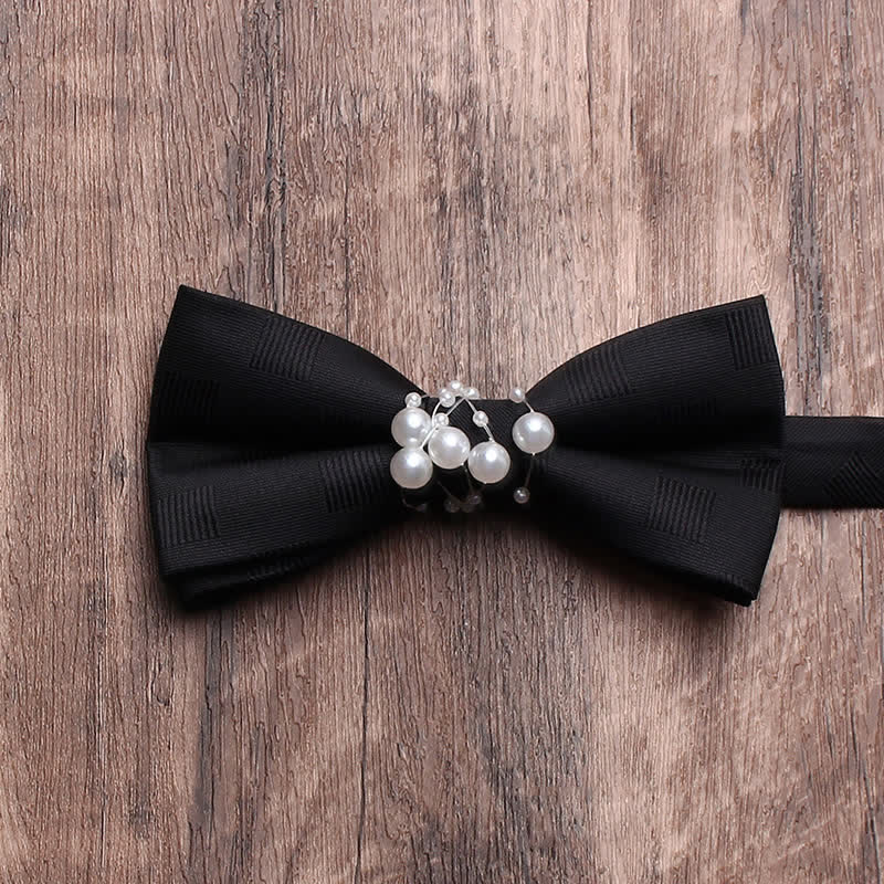 Men's Black Personality Pearls Bow Tie - Image 5