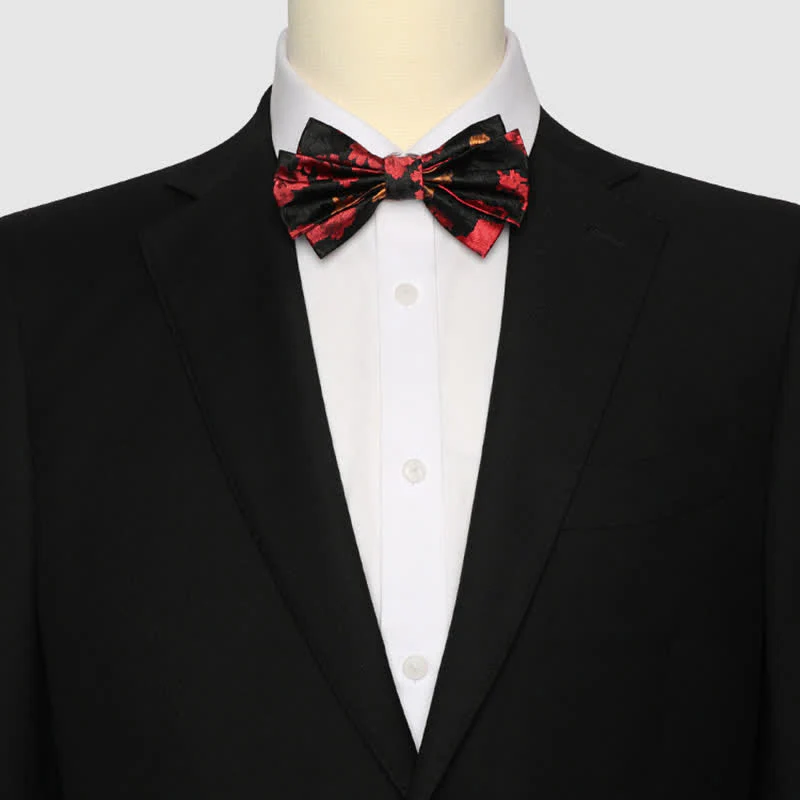 Men's Black & Red Falling Floral Bow Tie - Image 2