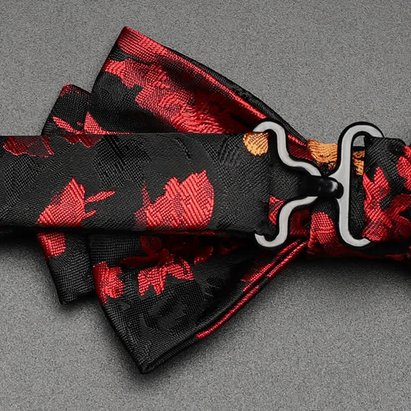 Men's Black & Red Falling Floral Bow Tie - Image 5