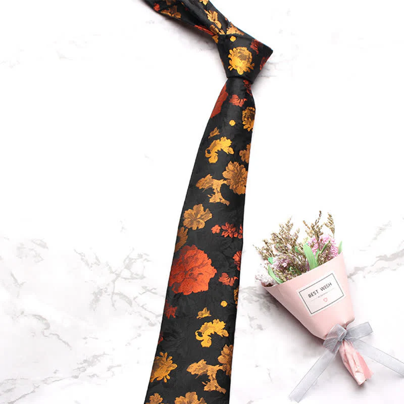 Men's Black & Red Falling Floral Necktie - Image 2