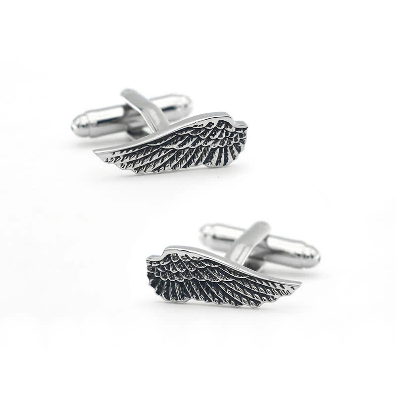 Men's Black & Silver Angel Wings Cufflinks - Image 5