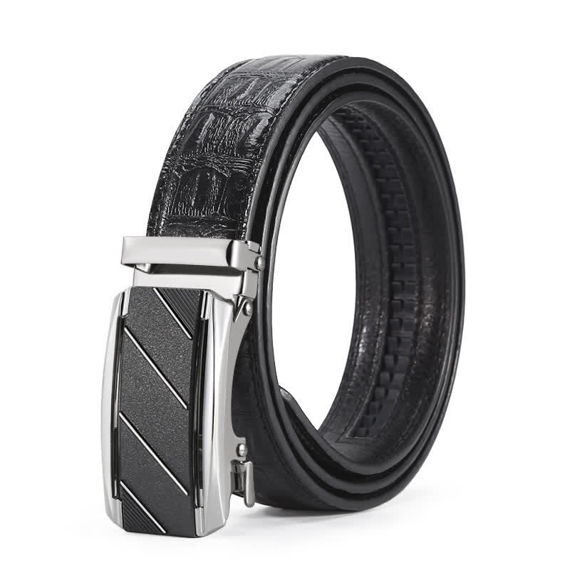 Men's Black & Silver Crocodile Print Automatic Buckle Leather Belt - Image 3