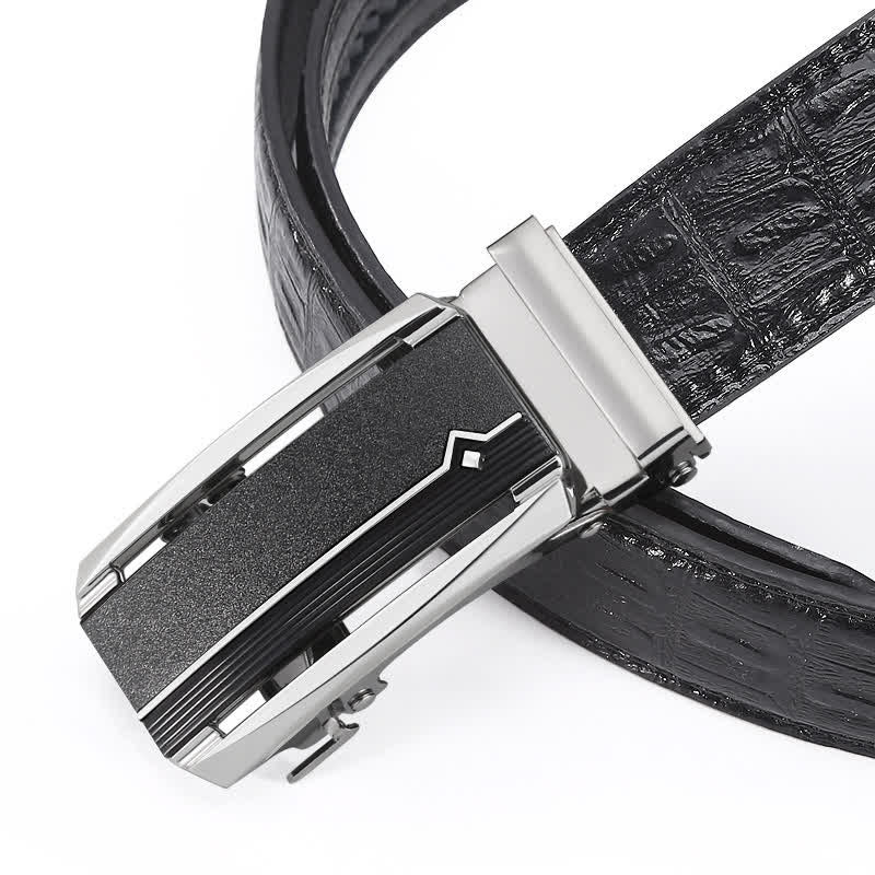 Men's Black & Silver Crocodile Print Automatic Buckle Leather Belt - Image 5