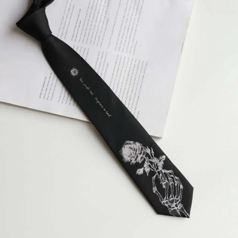 Men's Black & Silver Give People Rose Printed Necktie - Image 3