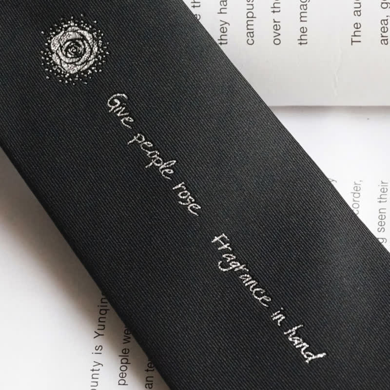 Men's Black & Silver Give People Rose Printed Necktie - Image 5