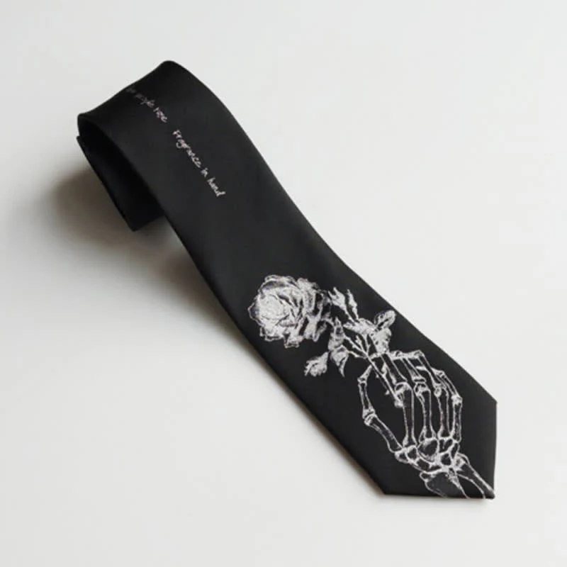 Men's Black & Silver Give People Rose Printed Necktie - Image 6