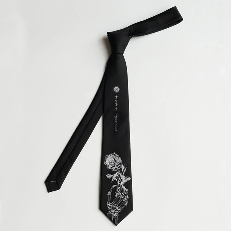 Men's Black & Silver Give People Rose Printed Necktie - Image 7