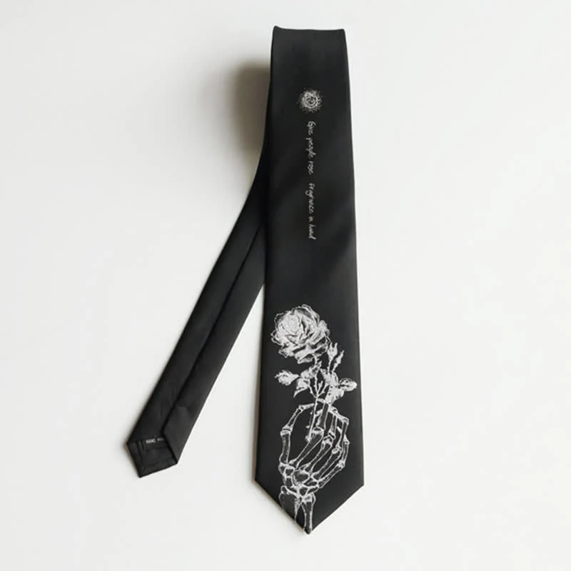 Men's Black & Silver Give People Rose Printed Necktie - Image 8