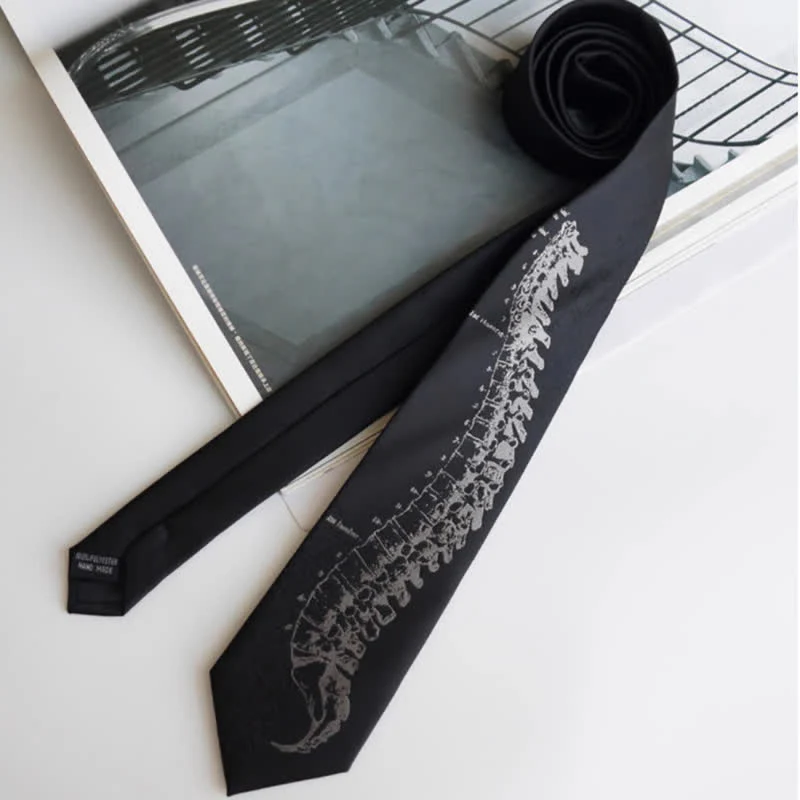 Men's Black Skull Spine Embroidered Necktie - Image 2
