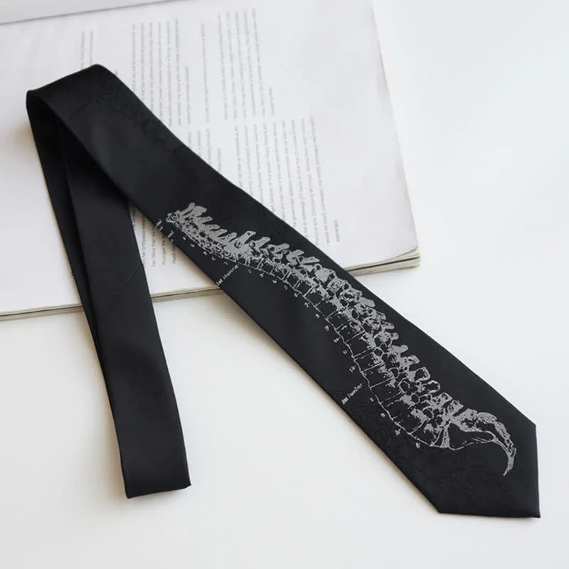 Men's Black Skull Spine Embroidered Necktie - Image 3