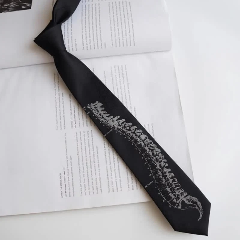 Men's Black Skull Spine Embroidered Necktie - Image 4