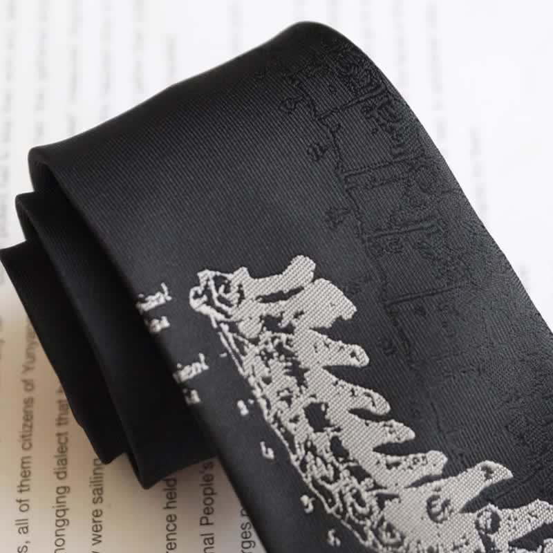Men's Black Skull Spine Embroidered Necktie - Image 5