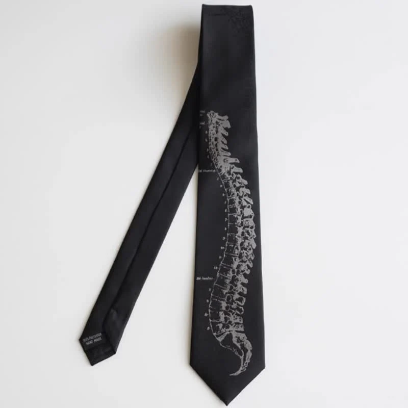 Men's Black Skull Spine Embroidered Necktie - Image 7