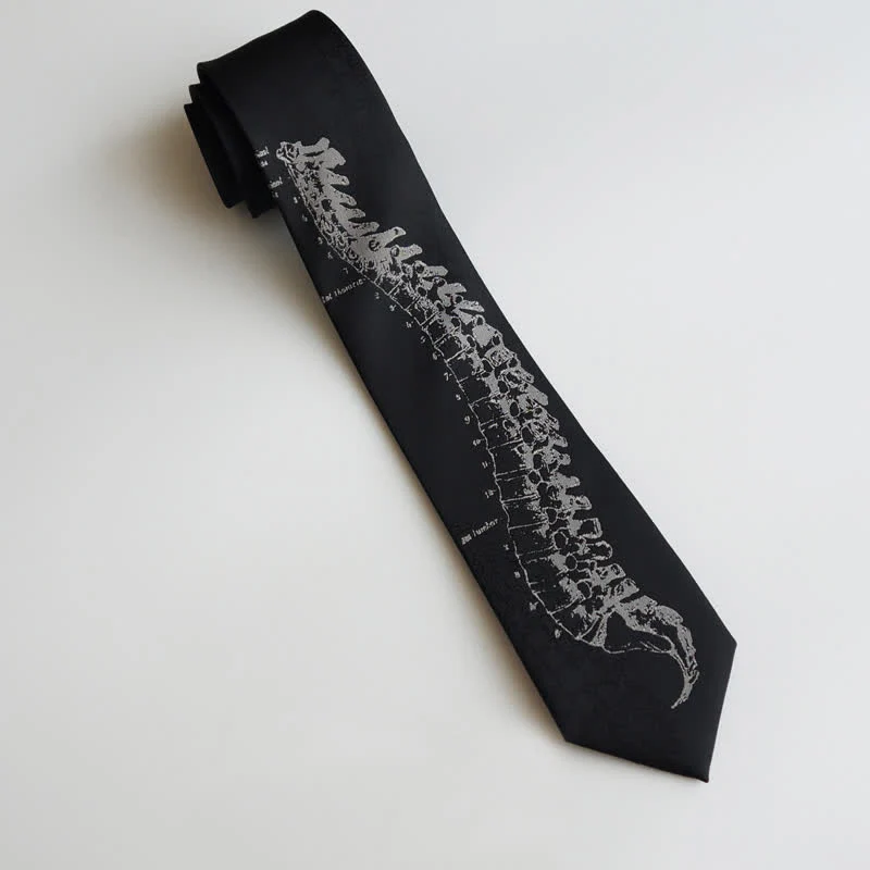 Men's Black Skull Spine Embroidered Necktie - Image 8